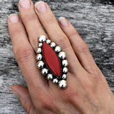 Large Rosarita Bubble Ring- Sterling Silver and Red Rosarita- Finished to Size or as a Pendant