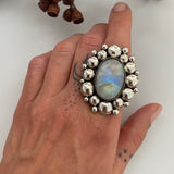 Large Rainbow Moonstone Super Bubble Ring or Pendant- Sterling Silver- Finished to Size