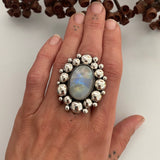 Large Rainbow Moonstone Super Bubble Ring or Pendant- Sterling Silver- Finished to Size