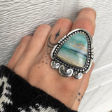 Blue Opal Petrified Wood Ring or Pendant- Sterling Silver and Indonesian Opalized Petrified Wood- Finished to Size