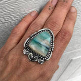 Blue Opal Petrified Wood Ring or Pendant- Sterling Silver and Indonesian Opalized Petrified Wood- Finished to Size