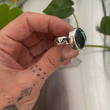 Simple Turquoise Ring- Size 7- Hand Stamped Sterling Silver and Sierra Nevada Ribbon Turquoise
