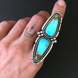 Huge Two-Stone Turquoise Ring- Sterling Silver and Kingman Turquoise- Finished to Size