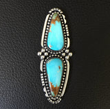 Huge Two-Stone Turquoise Ring- Sterling Silver and Kingman Turquoise- Finished to Size