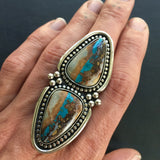 2 Stone Ribbon Turquoise Ring- Sterling Silver and Easter Blue Turquoise Statement Ring- Finished to Size or as Pendant