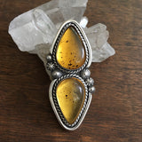 Large 2-Stone Amber Ring- Sterling Silver and Mayan Amber - Finished to Size