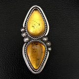 Large 2-Stone Amber Ring- Sterling Silver and Mayan Amber - Finished to Size