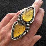 Large 2-Stone Amber Ring- Sterling Silver and Mayan Amber - Finished to Size