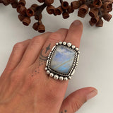 Large Square Moonstone Statement Ring or Pendant- Sterling Silver and Rainbow Moonstone- Finished to Size