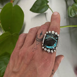 Square Turquoise Ring or Pendant- Sterling Silver and Blue Moon Ribbon Turquoise- Finished to Size