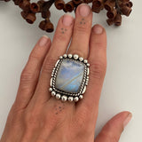 Large Square Moonstone Statement Ring or Pendant- Sterling Silver and Rainbow Moonstone- Finished to Size