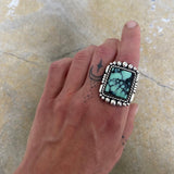 Large Chalcosiderite Square Ring or Pendant- Sterling Silver and New Lander Chalcosiderite- Finished to Size