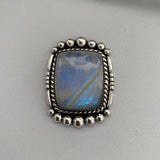 Large Square Moonstone Statement Ring or Pendant- Sterling Silver and Rainbow Moonstone- Finished to Size