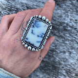 Large Square Dendritic Opal Ring- Sterling Silver and Dendritic Opal- Finished to Size or as a Pendant