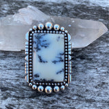 Large Square Dendritic Opal Ring- Sterling Silver and Dendritic Opal- Finished to Size or as a Pendant