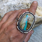 Large Royston Ribbon Turquoise Ring- Sterling Silver and Royston Turquoise Statement Ring- Finished to Size or as Pendant