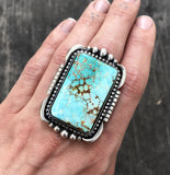 Huge Square Royston Turquoise Ring- Sterling Silver and Natural Turquoise- Finished to Size