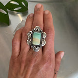Square Endless Summer Overlay Ring or Pendant- Sterling Silver and Blue Opal Petrified Wood- Finished to Size