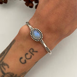 Stamped Stacker Cuff- Sterling Silver and Rainbow Moonstone Bracelet- Size S/M