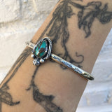 Stamped Turquoise Stacker Cuff- Sierra Nevada Turquoise and Sterling Silver Bracelet- Size M/L