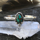 Stamped Turquoise Stacker Cuff- Sierra Nevada Turquoise and Sterling Silver Bracelet- Size M/L