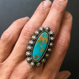 Large Royston Turquoise Celestial Ring or Pendant- Sterling Silver Turquoise Statement Ring- Finished to Size