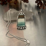 Endless Summer Statement Necklace- Sterling Silver and Blue Opal Petrified Wood- 20" Rolo Chain