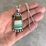 Endless Summer Statement Necklace- Sterling Silver and Blue Opal Petrified Wood- 20" Rolo Chain