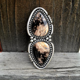 Huge 2 stone Petrified Palm Root Statement Ring- Heavyweight Sterling Silver and Indonesian Palm Root- Finished to Size