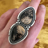 Huge 2 stone Petrified Palm Root Statement Ring- Heavyweight Sterling Silver and Indonesian Palm Root- Finished to Size