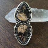Huge 2 stone Petrified Palm Root Statement Ring- Heavyweight Sterling Silver and Indonesian Palm Root- Finished to Size