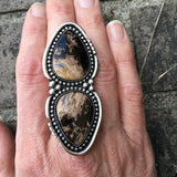 Huge 2 stone Petrified Palm Root Statement Ring- Heavyweight Sterling Silver and Indonesian Palm Root- Finished to Size