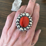Large Rosarita Super Bubble Ring- Sterling Silver and Red Rosarita- Finished to Size or as a Pendant