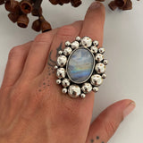 Large Rainbow Moonstone Super Bubble Ring or Pendant- Sterling Silver- Finished to Size