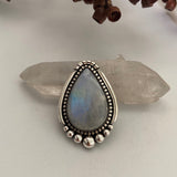 Huge Teardrop Moonstone Statement Ring or Pendant- Sterling Silver and Rainbow Moonstone- Finished to Size