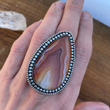 Huge Banded Agate Ring- Sterling Silver and Banded Agate Finished to Size or as a Pendant