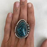Large Celestial Turquoise Ring- Sterling Silver and Tibetan Turquoise Statement Ring- Finished to Size or as Pendant