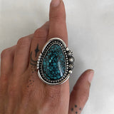 Large Celestial Turquoise Ring- Sterling Silver and Tibetan Turquoise Statement Ring- Finished to Size or as Pendant