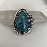 Large Celestial Turquoise Ring- Sterling Silver and Tibetan Turquoise Statement Ring- Finished to Size or as Pendant