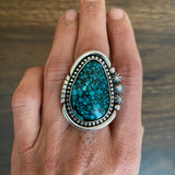 Large Celestial Turquoise Ring- Sterling Silver and Tibetan Turquoise Statement Ring- Finished to Size or as Pendant