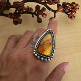 Large Amber Celestial Ring- Sterling Silver and Mayan Amber - Finished to Size