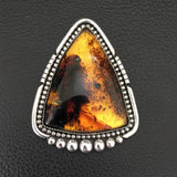 Huge Triangle Amber Ring- Sterling Silver and Mayan Amber - Finished to Size