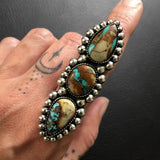 RESERVED FOR MICHELLE 3- Stone Royston Ribbon Bubble Ring- Sterling Silver and Royston Turquoise Statement Ring- Finished to Size or as Pendant