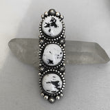 Huge Ornate 3-Stone White Buffalo Ring- Sterling Silver and White Buffalo- Finished to Size or as a Pendant