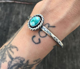 Stamped Turquoise Cuff Bracelet- Sterling Silver and Royston Turquoise Stacker Cuff- Size S/M