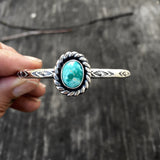 Stamped Turquoise Cuff Bracelet- Sterling Silver and Royston Turquoise Stacker Cuff- Size S/M