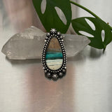 Vibrant Celestial Endless Summer Ring or Pendant- Sterling Silver and Blue Opal Petrified Wood- Finished to Size