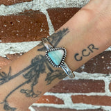 Stamped Wide Endless Summer Stacker Cuff- Sterling Silver and Blue Opal Petrified Wood Bracelet- Size S/M