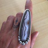 Huge Laguna Agate Talon Ring or Pendant- Sterling Silver and Agate- Finished to Size