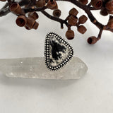 Chunky White Buffalo Ring- Size 8- Hand Stamped Sterling Silver